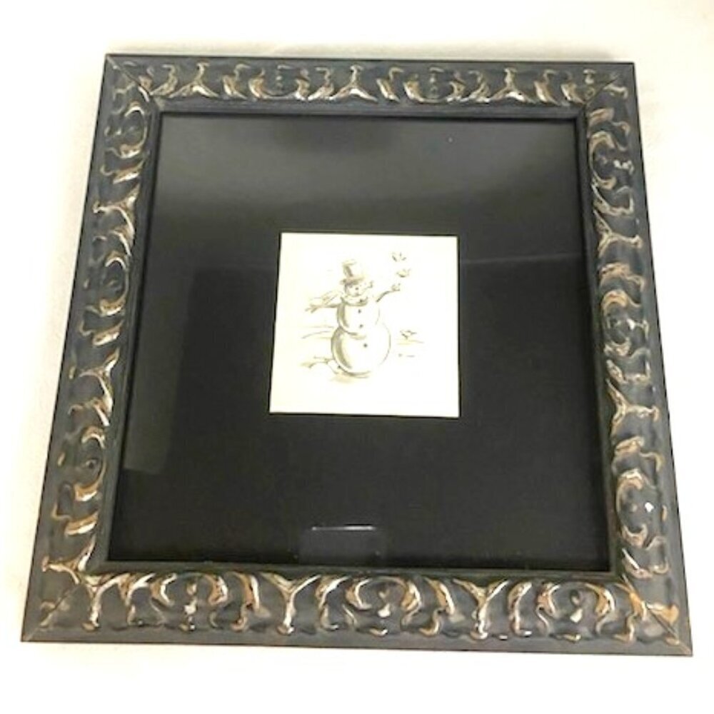 Snowman Shuffle by Connie Formby‎ Framed Print w/ Glass Christmas Winter Holiday